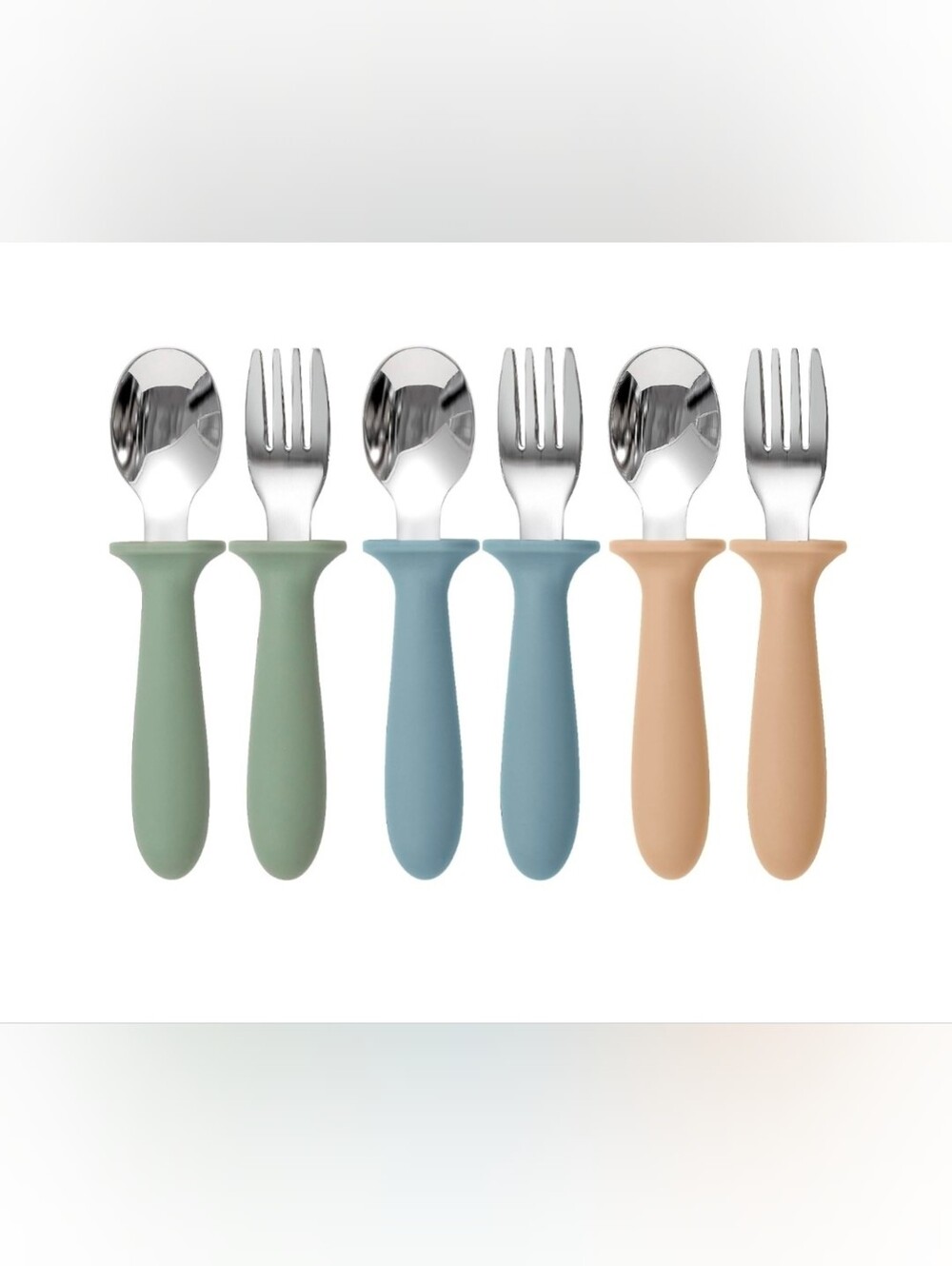 6-Pack Toddler Utensils with Silicone Handle, Stainless Steel, Dishwasher Safe